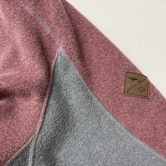 Eddie Bauer Terry Fleece Colorblock Lounge Sweater Men XL Burgundy Gray Crewneck - Picture 3 of 9